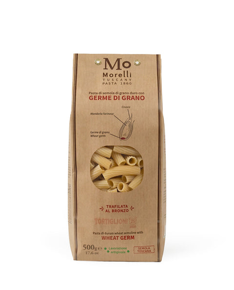 Tortiglioni – Pasta al germe di grano, Pastificio Morelli – foto del prodotto su sfondo chiaro