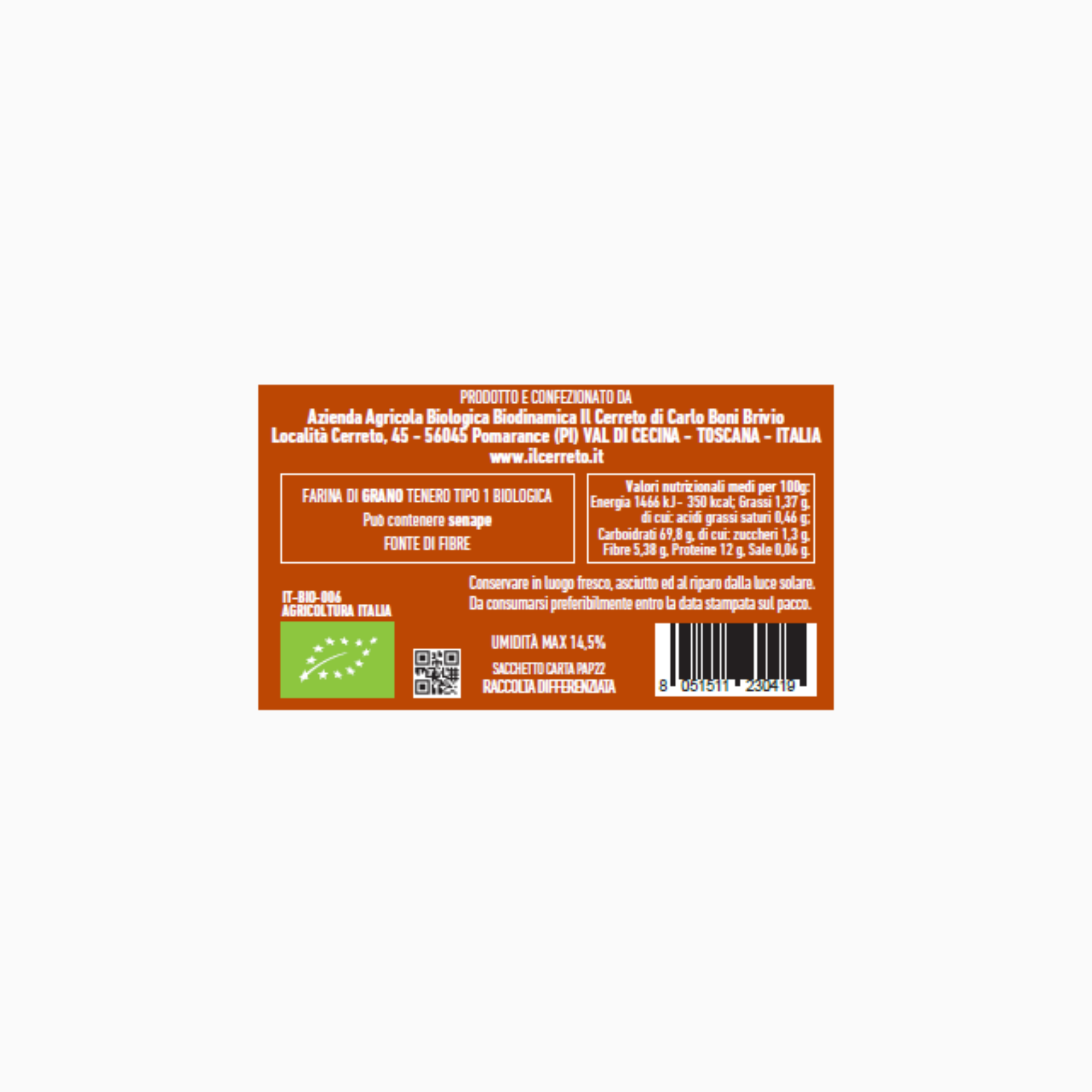 Steinvermahlenes Mehl aus alter Weizensorte Gentil Rosso – Typ 1 – 1 kg