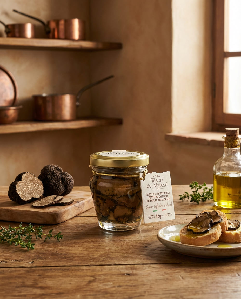 Trüffelsauce mit Sommertrüffel, Pilzen und Schwarzen Oliven – Tesori del Matese, 90 g