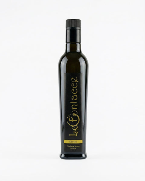 Olio extravergine di oliva Le Fontacce – foto del prodotto su sfondo chiaro, specialità toscana di Toscana Bella