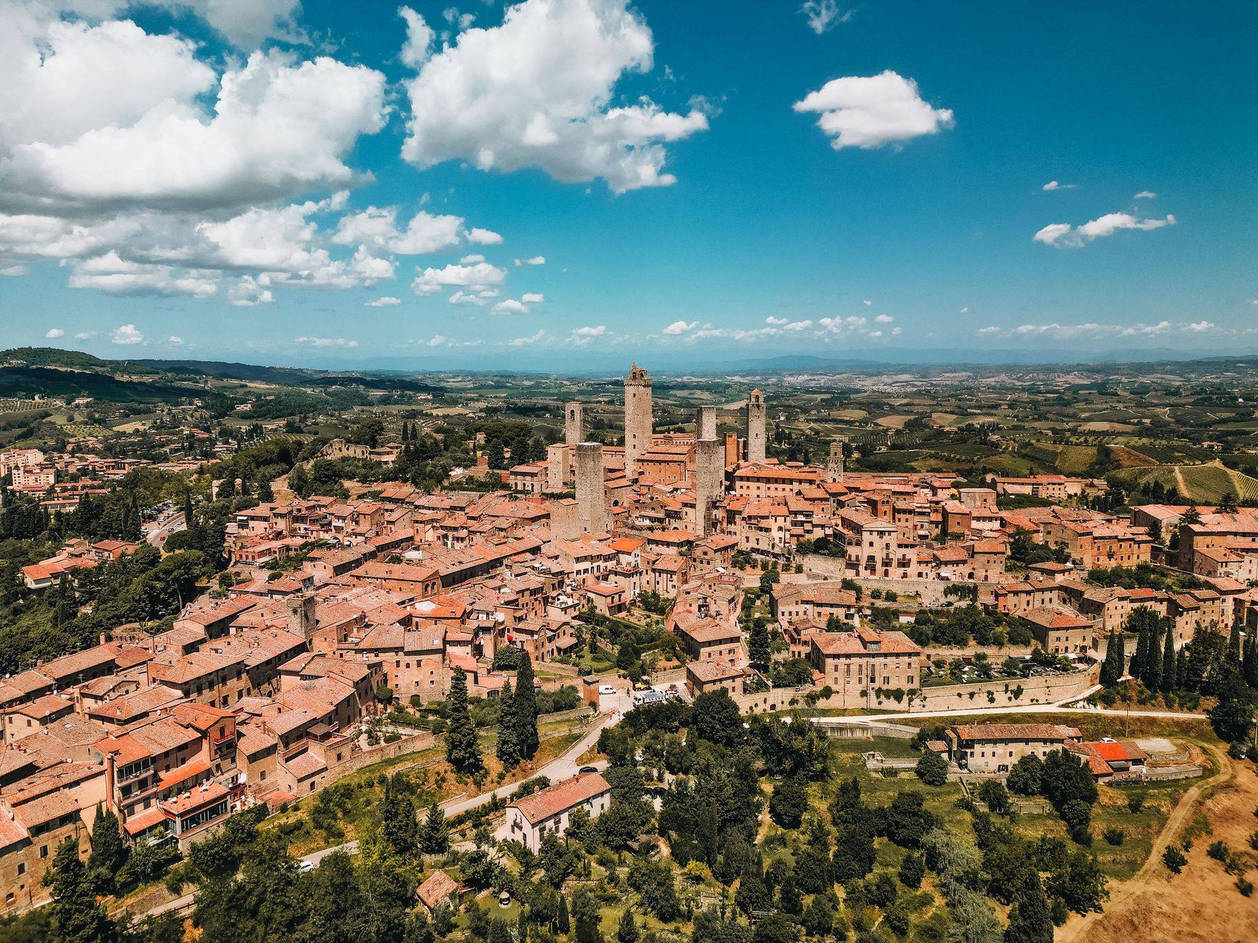 San Gimignano mit seinen Türmen, von oben
